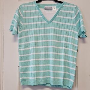 Alfred Dunner Aqua and White V-Neck Top
